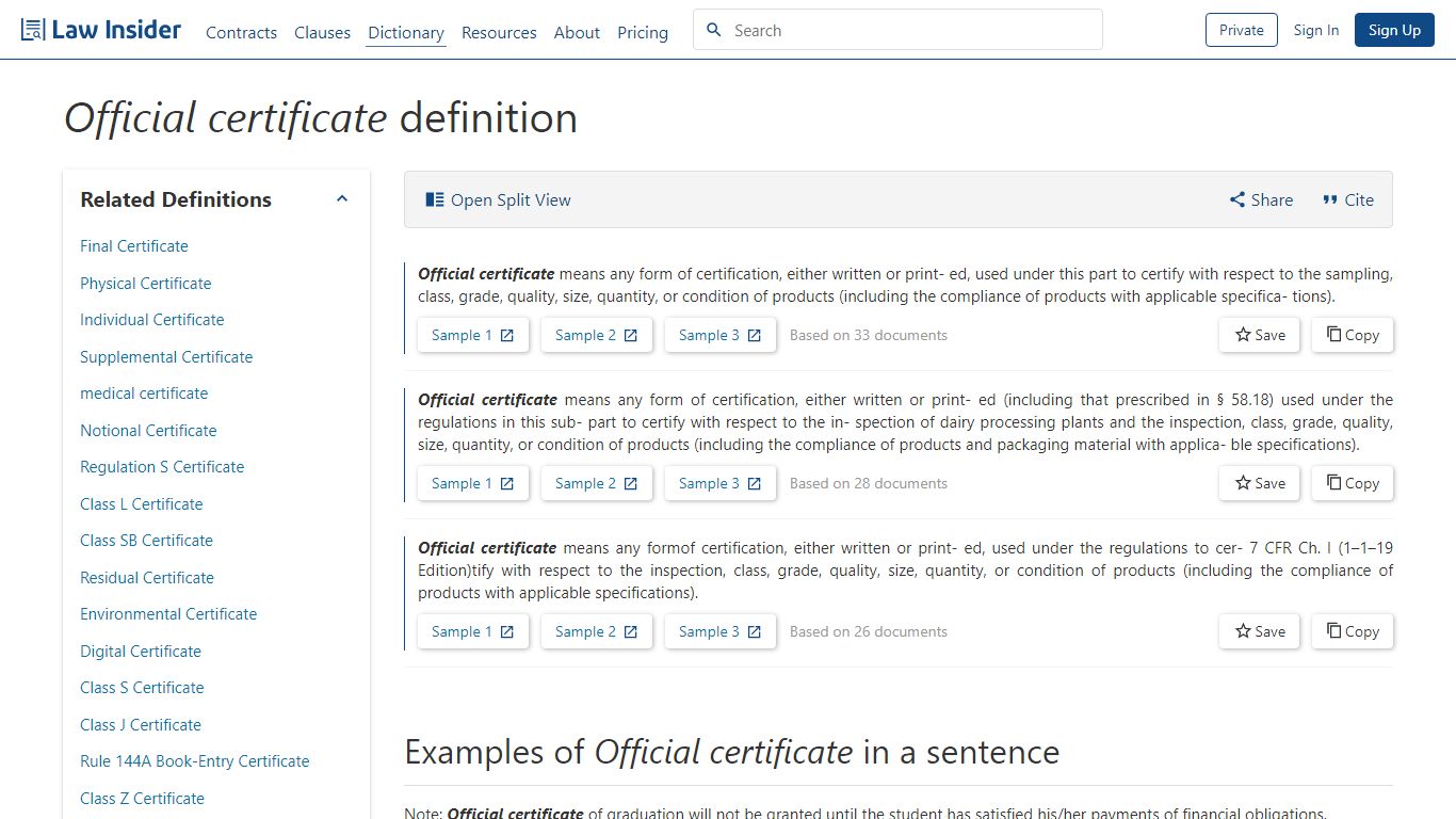 Official certificate Definition: 158 Samples | Law Insider